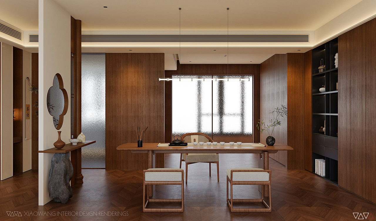 新中式客餐厅效果图（图ZMzk2NzkyODAw） - 家装设计 - 站酷设计师地平线室内效果图原创素材 - 站酷ZCOOL