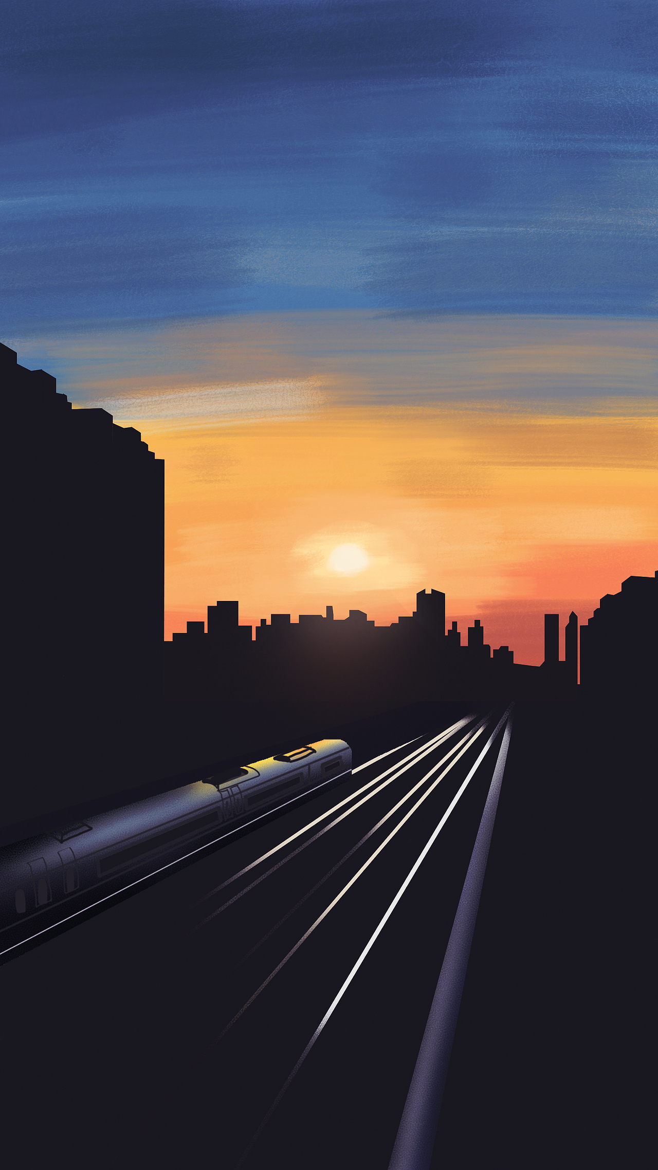 夕阳余晖日落铁轨