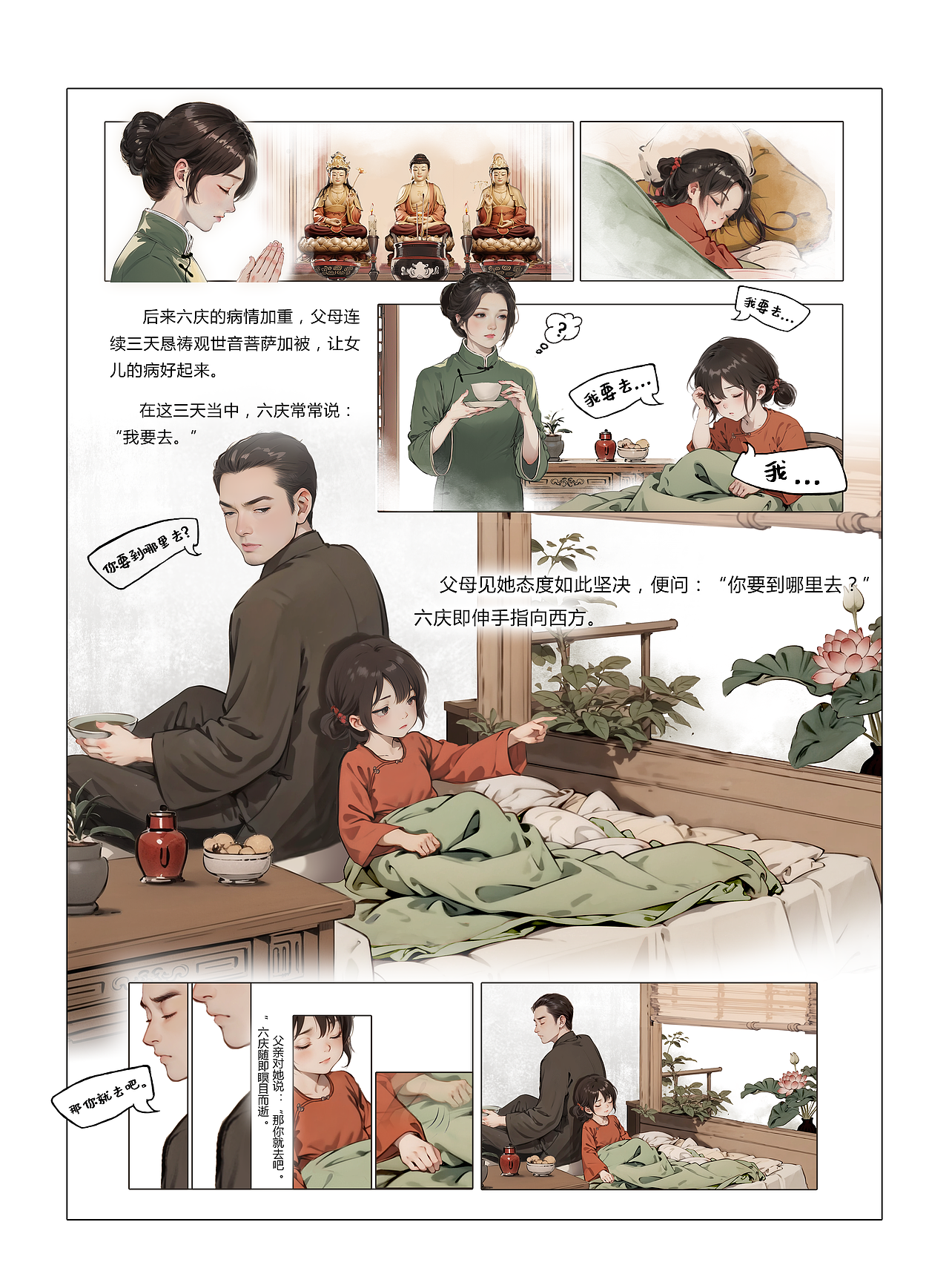 佛教题材故事九江童女短视频及页漫插画