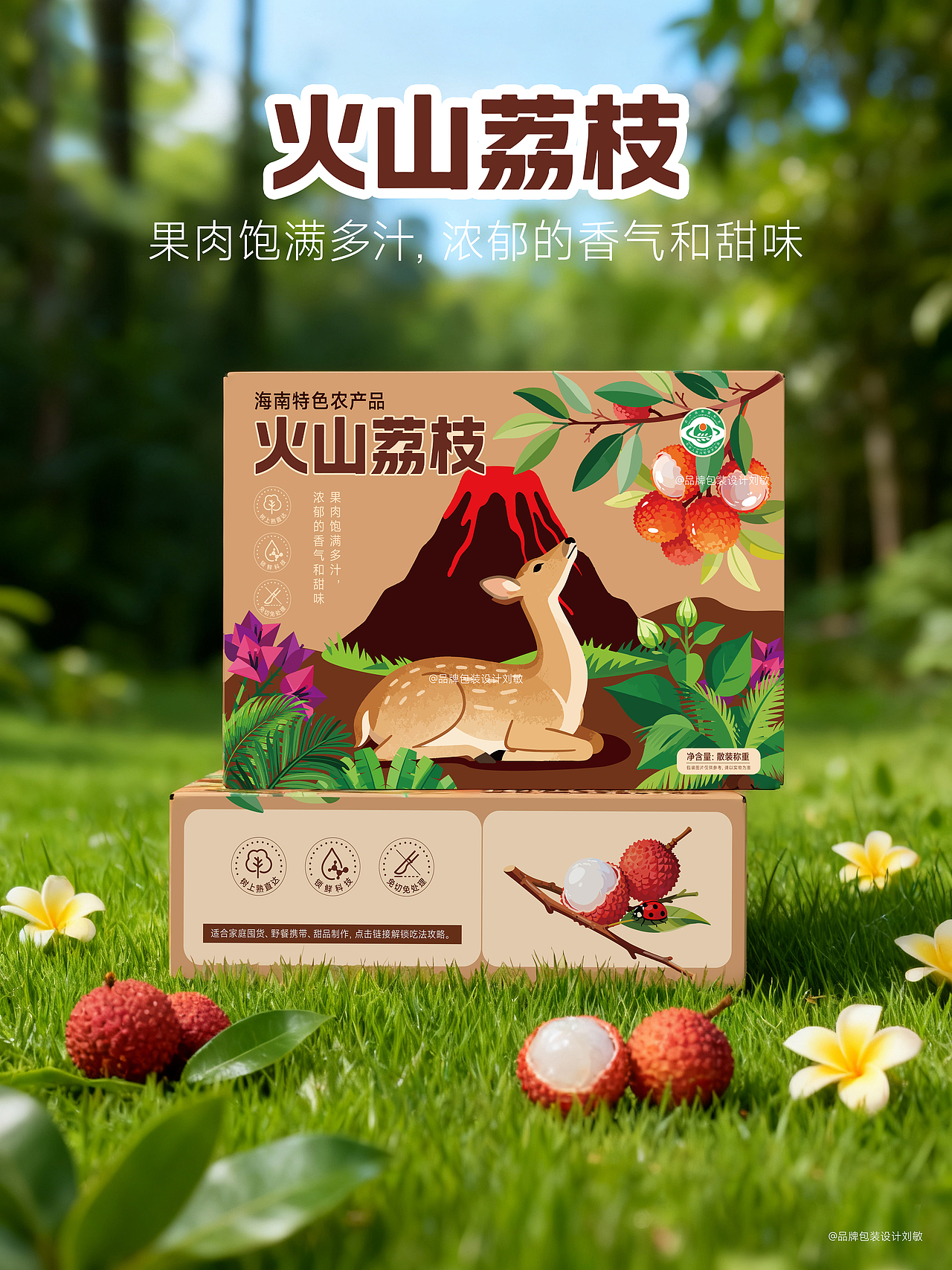 从枝头到舌尖的火山荔枝包装设计，让溢价有理有据！（图ZMzk2OTMwMDA0） - 包装 - 站酷设计师包装设计刘敏原创素材 - 站酷ZCOOL