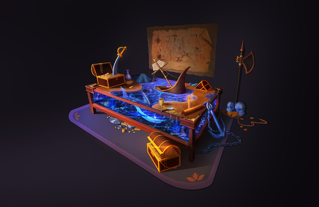 用一张桌子打造的海上的沉船宝藏景观