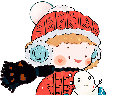 系列图 冬日抱雪人小女孩 苏格子插画风格