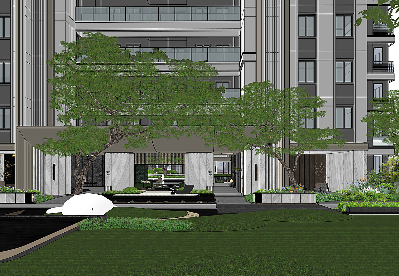 上海中铁徐汇田林大区宅间景观SU模型下载