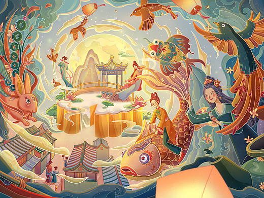 中秋天宫游园会｜节日插画