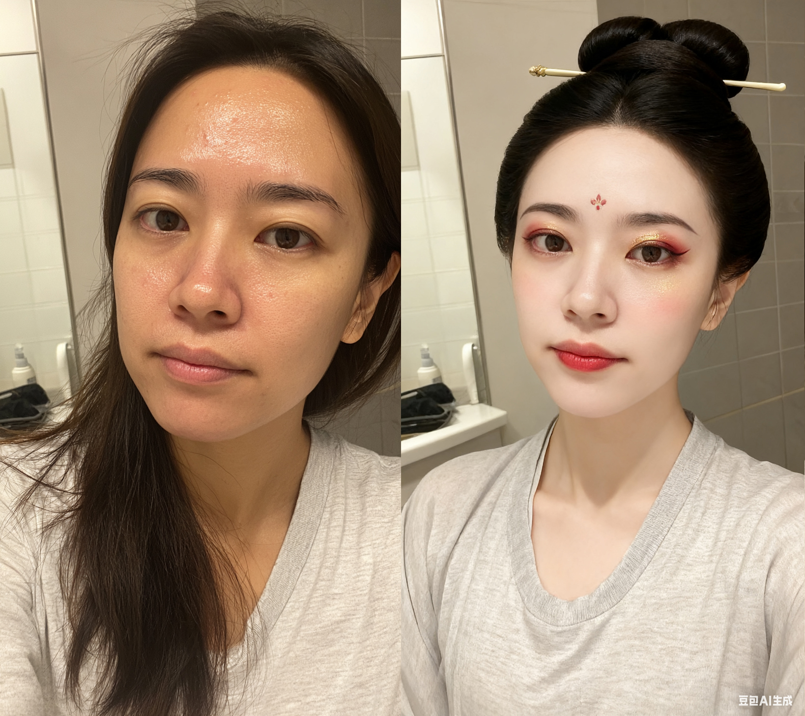 豆包生图4.0：“卸妆了根本不认识”（图ZMTUyMzQ2ODQ=） - 教程 - 站酷设计师木易毛毛原创素材 - 站酷ZCOOL