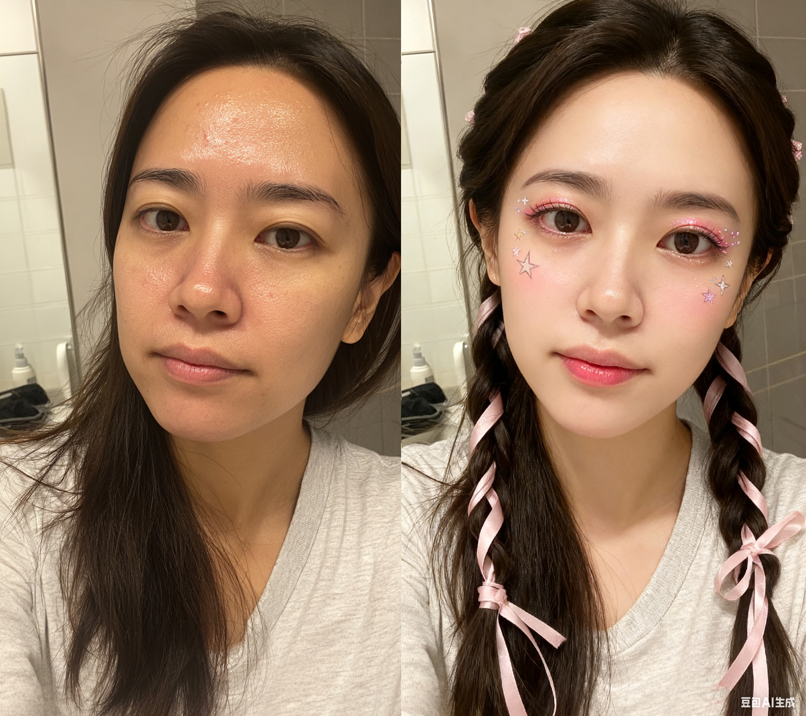 豆包生图4.0：“卸妆了根本不认识”（图ZMTUyMzQ3MDA=） - 教程 - 站酷设计师木易毛毛原创素材 - 站酷ZCOOL