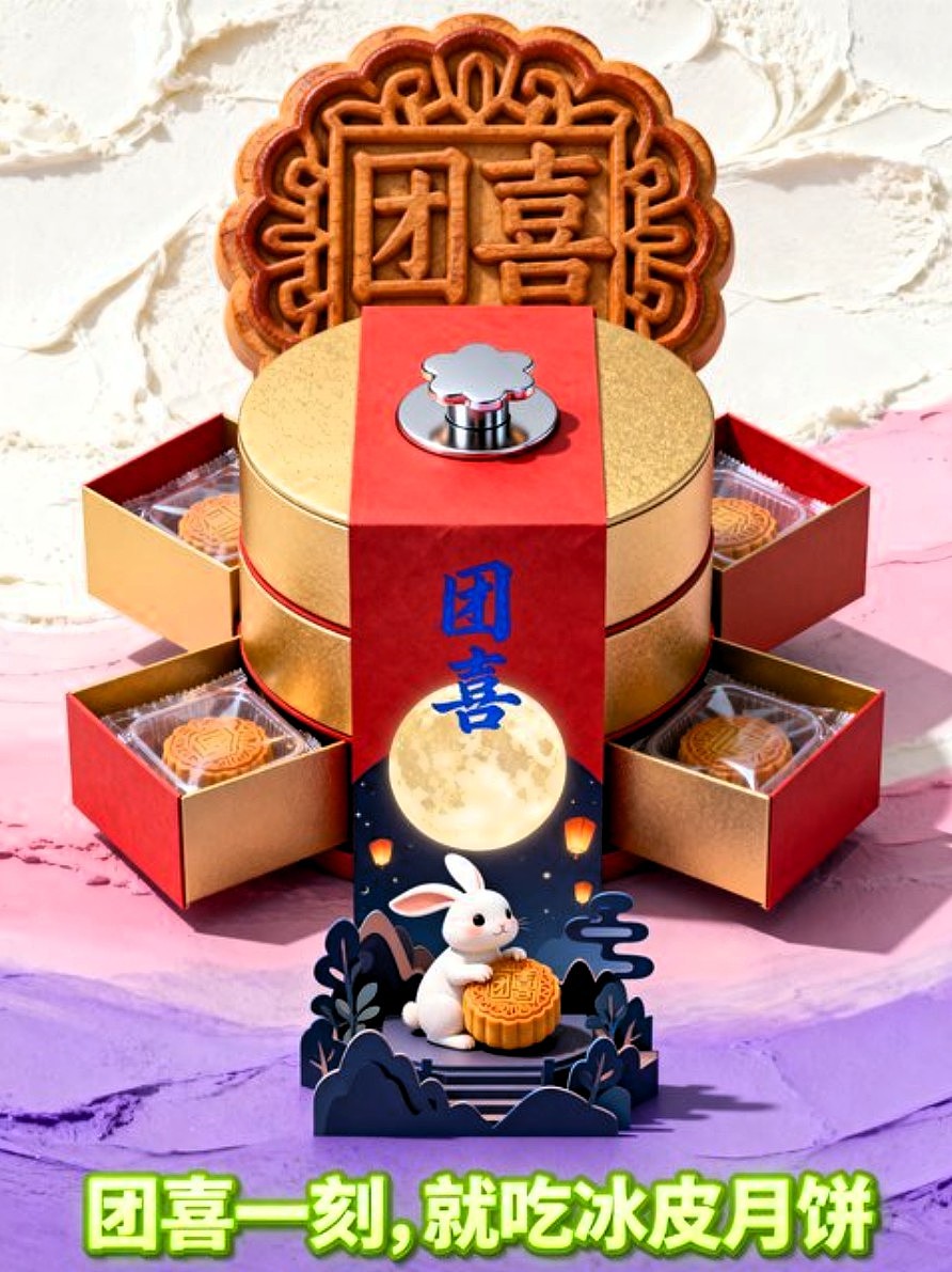 团喜月饼礼盒设计海报