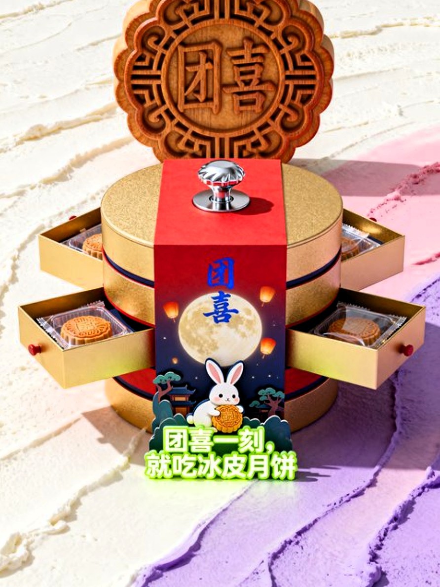 团喜月饼礼盒设计海报
