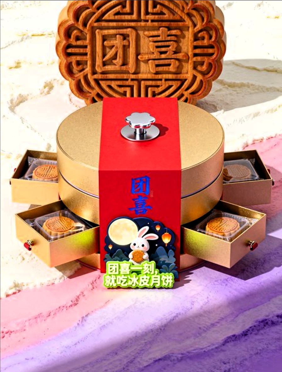 团喜月饼礼盒设计海报