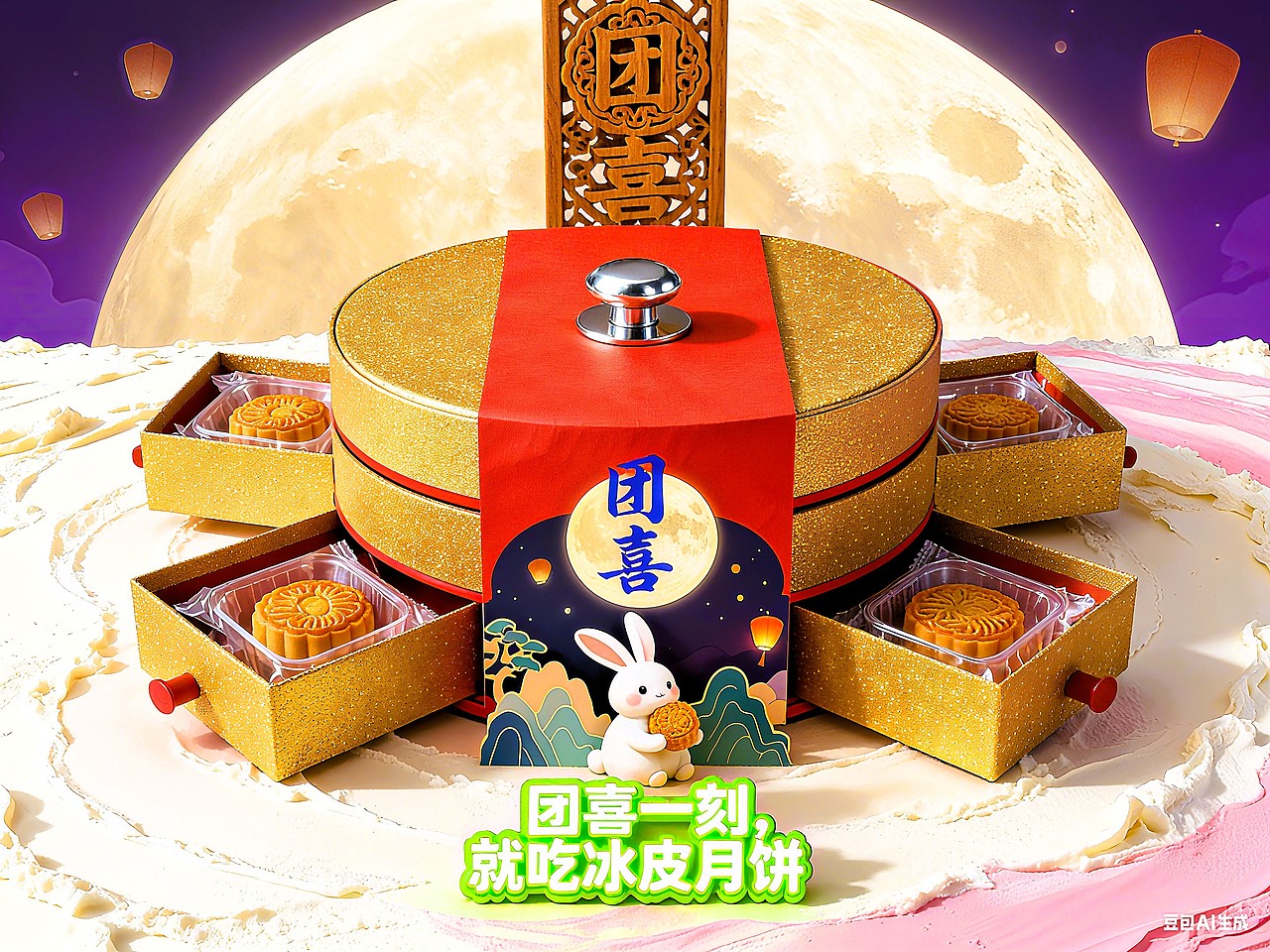 团喜月饼礼盒设计海报