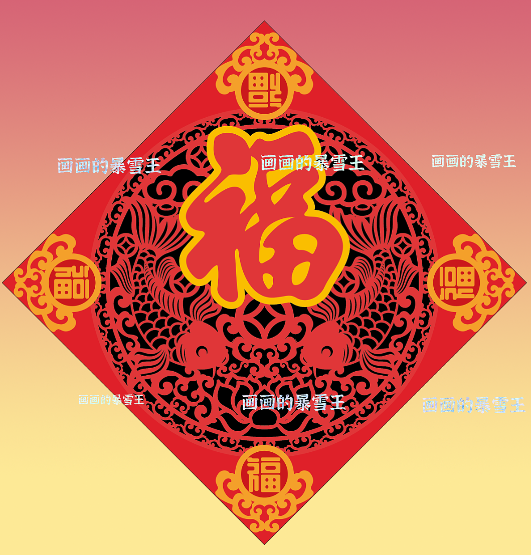 新年福字贴，窗花设计（图ZMzk3MTY3NTQ0） - 商业插画 - 站酷设计师D子兔原创素材 - 站酷ZCOOL