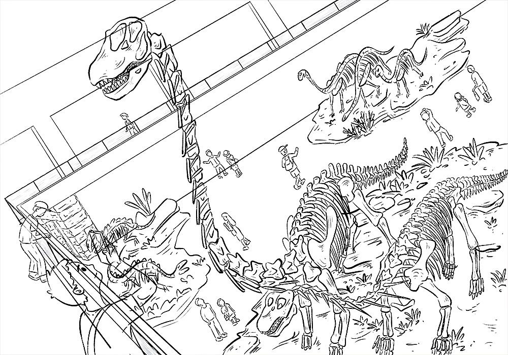 手绘插画-自贡恐龙博物馆一角