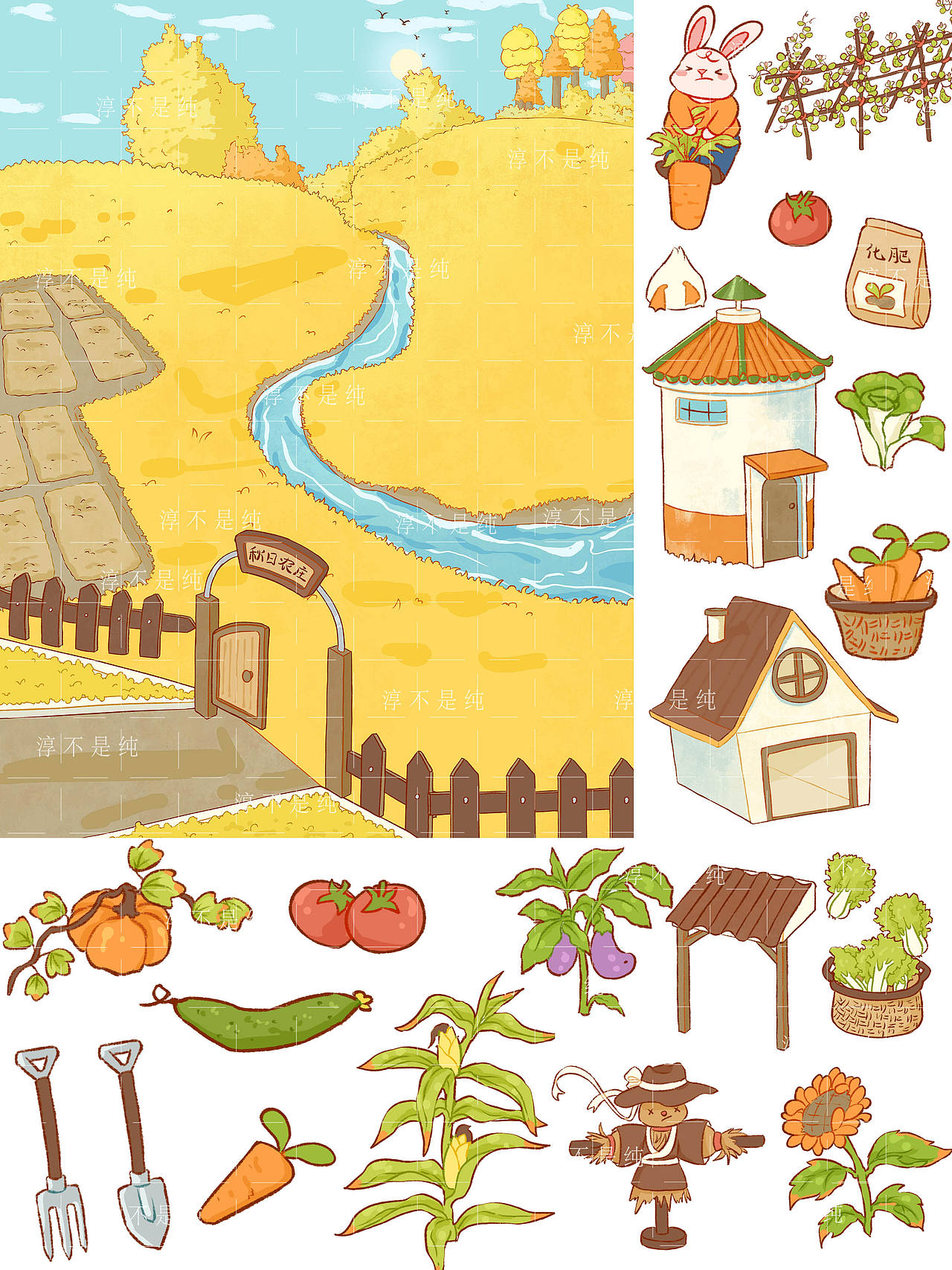 秋日农庄（图ZMzk3MTcxMjg0） - 商业插画 - 站酷设计师淳不是纯原创素材 - 站酷ZCOOL