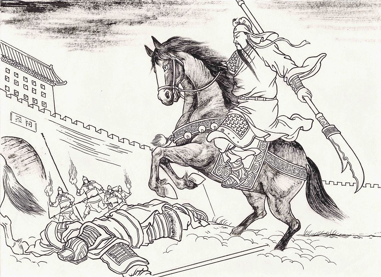 三国题材传统线描手绘连环画人物画