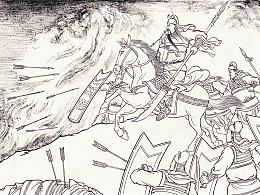 三国题材传统线描手绘连环画人物画