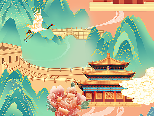 国潮风故宫中轴线插画