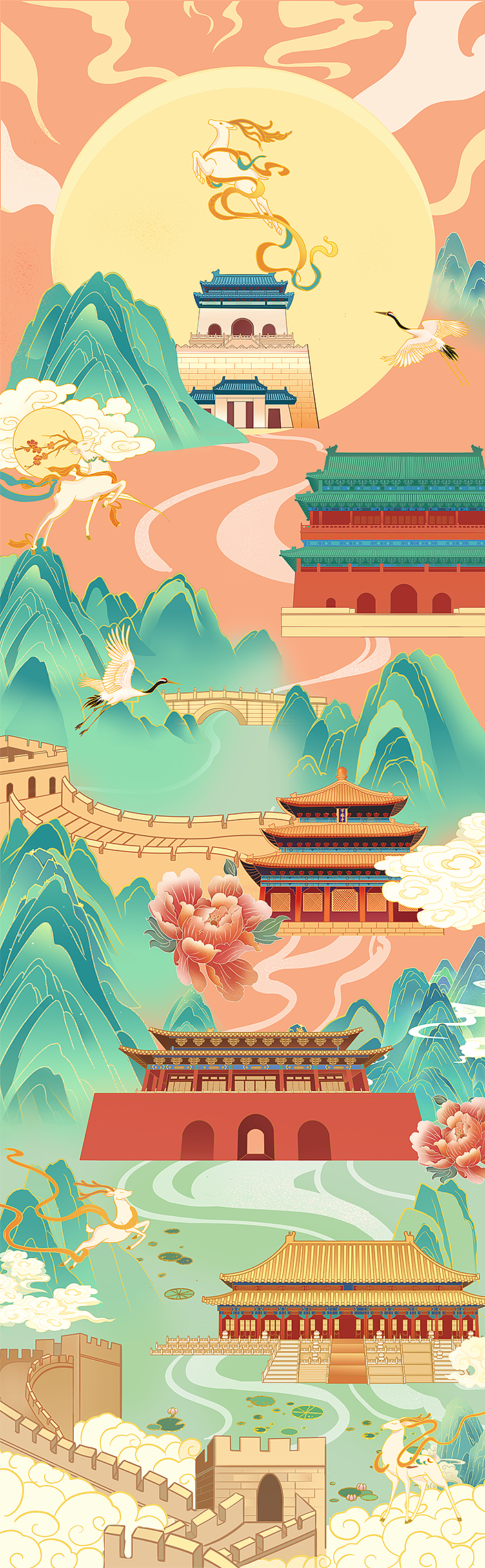 国潮风故宫中轴线插画