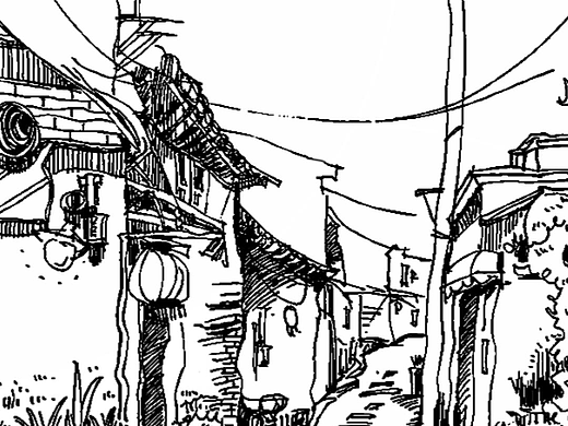 街景速写，关于钢笔画风景。