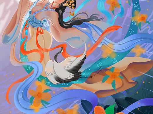 国风插画｜嫦娥之月下引花