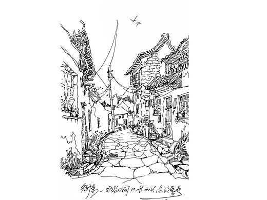 手绘街景，关于钢笔画风景。