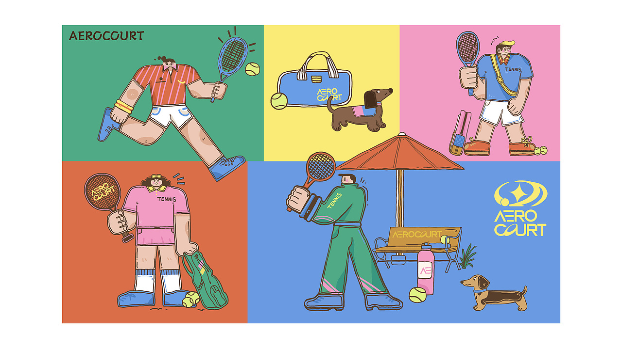 品牌视觉 | AEROCOURT·插画风网球运动品牌🎾(图ZMzk3MzEzMTY0) - 品牌 - 站酷设计师BilllY比原创素材 - 站酷ZCOOL