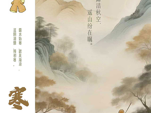 吾独友偶寒露节气插画海报