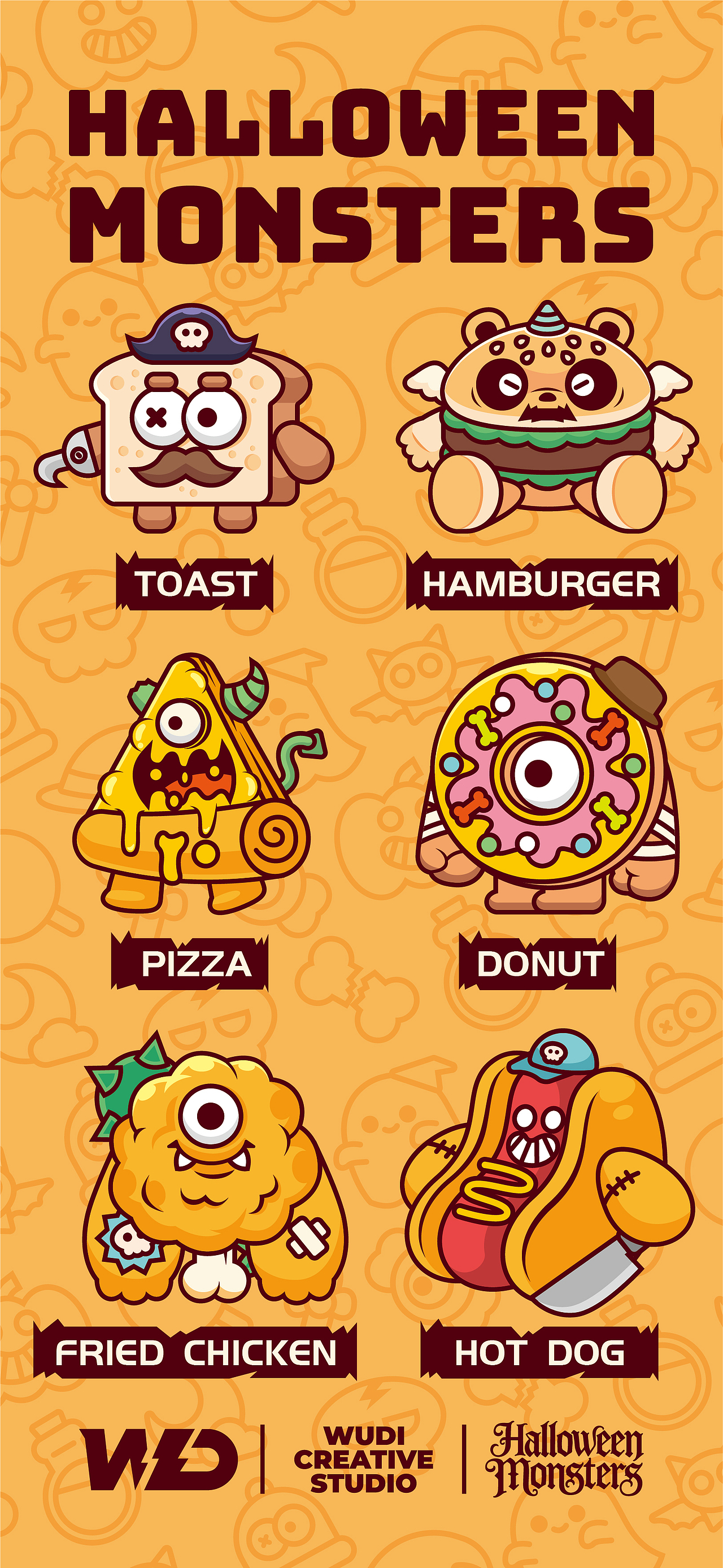 万圣节美食小怪兽插画