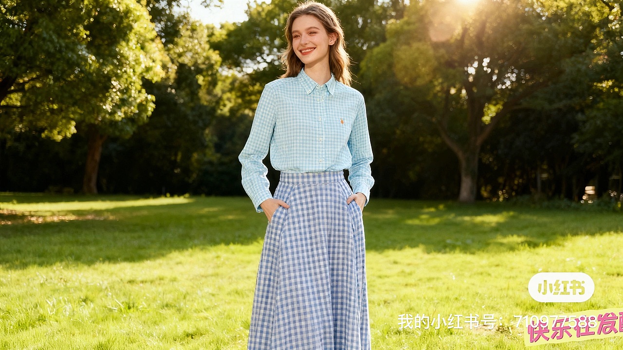《在逃田园仙女穿搭✨ 浅蓝格衬衫配格裙》（图ZMzk3MzI5Mjk2） - 休闲/流行服饰 - 站酷设计师Z095434180原创素材 - 站酷ZCOOL