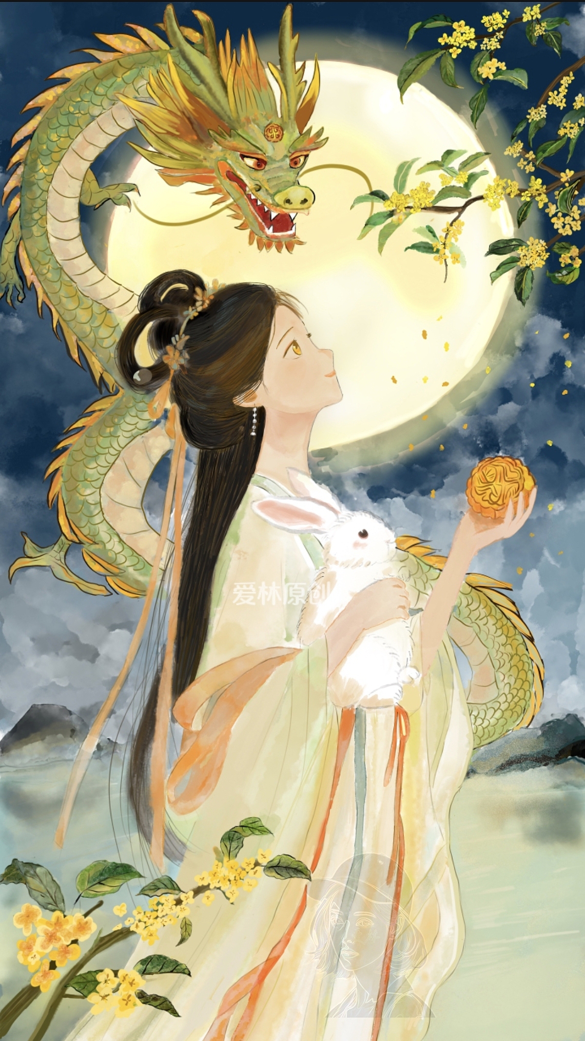月宫里的中秋（图ZMzk3MzU0MjI0） - 艺术插画 - 站酷设计师插画师爱林原创素材 - 站酷ZCOOL