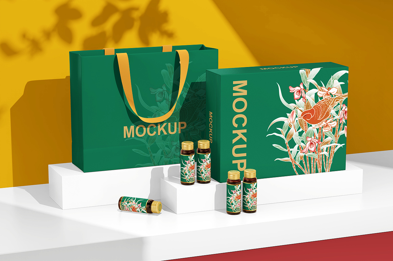 中国风礼盒样机口服液包装保健品包装样机（图ZMzk3Mzk2ODQw） - 包装 - 站酷设计师遇见吾桐原创素材 - 站酷ZCOOL