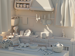 Blender北美风格厨房场景渲染