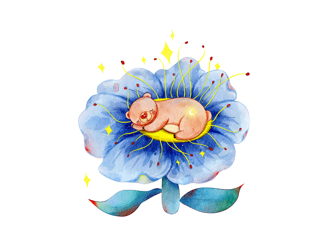 儿插《睡在花朵上的小熊》