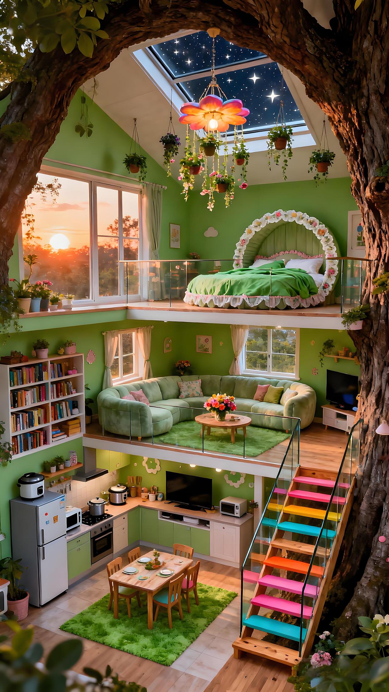 夜洞三層暖綠家：觀窗星·公主床（圖ZMzk3NDc3NTEy） - 藝術(shù)插畫 - 站酷設(shè)計(jì)師海報(bào)設(shè)計(jì)師原創(chuàng)素材 - 站酷ZCOOL