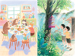 手绘+AI 一组童书内插图