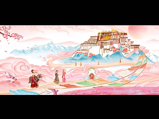 布达拉宫四季文创插画