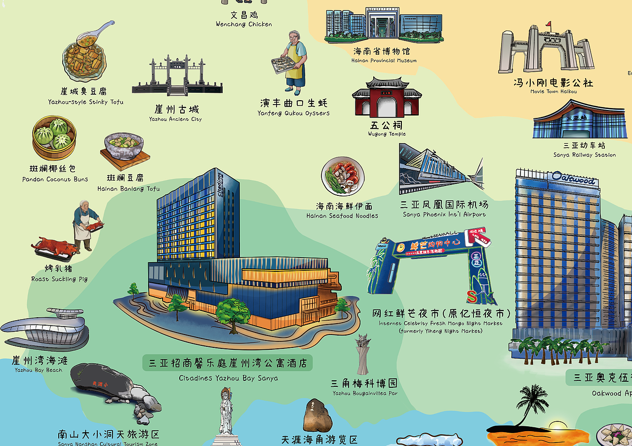 雅诗阁酒店文旅插画地图展示