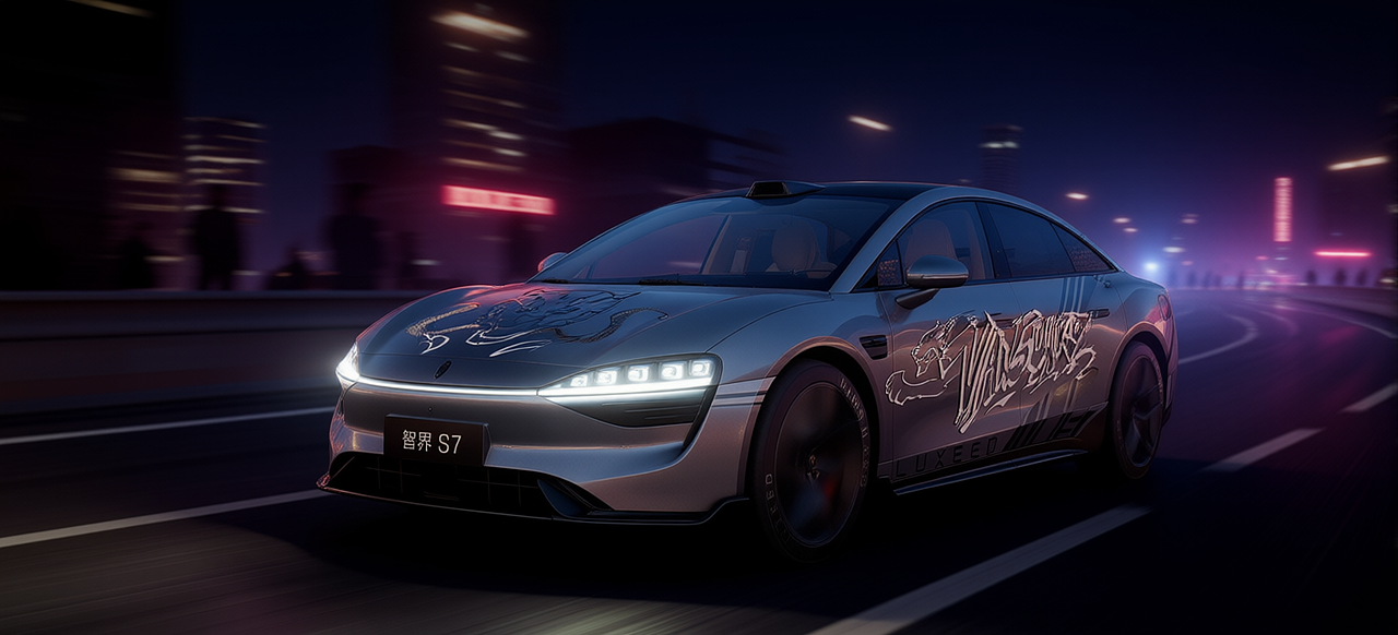 车窗外，夜晚的霓虹