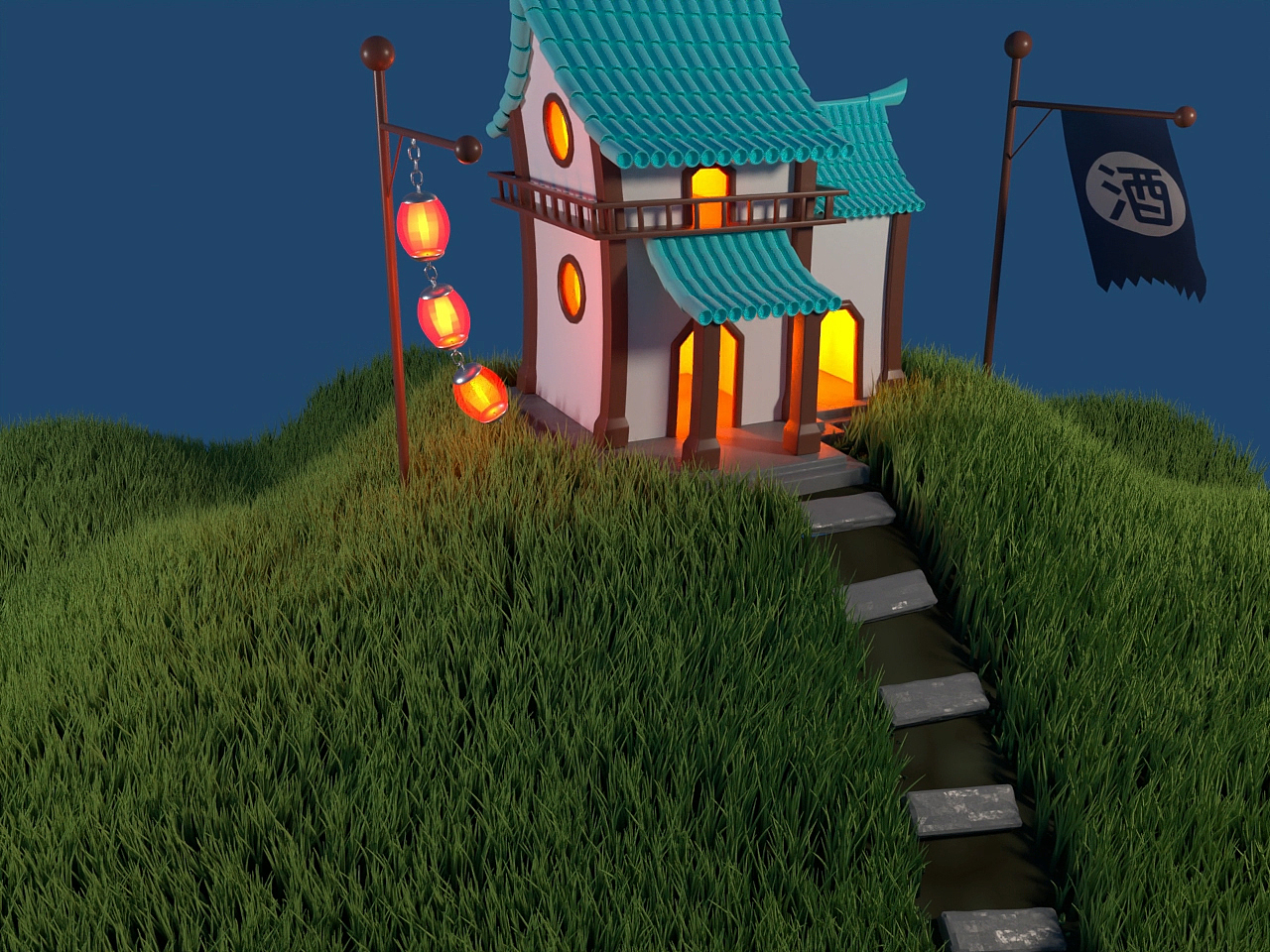 山上的茶馆-三维动画模型渲染（练习）（图ZMzk3NTgyOTM2） - 动画/影视 - 站酷设计师米果哈啦蕾原创素材 - 站酷ZCOOL