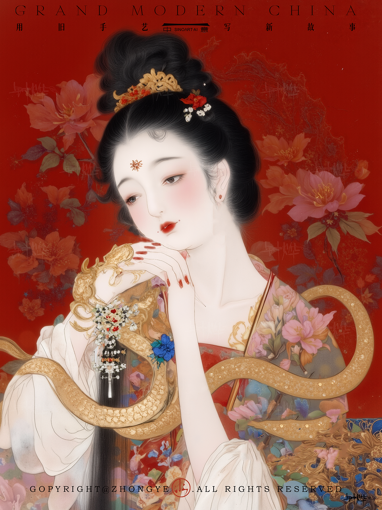 乙巳新春主题·灵蛇仕女图（图ZMzk3NjA4MjMy） - AI作品 - 站酷设计师钟烨AIGC原创素材 - 站酷ZCOOL