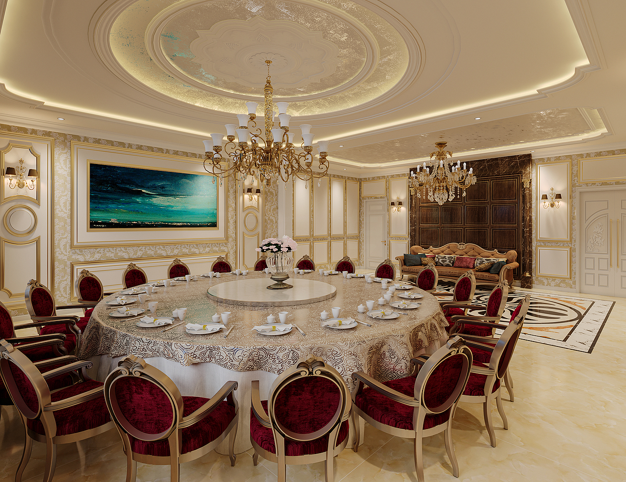 迤逦的白绿色花朵铺满,营造出浪漫的法式风情