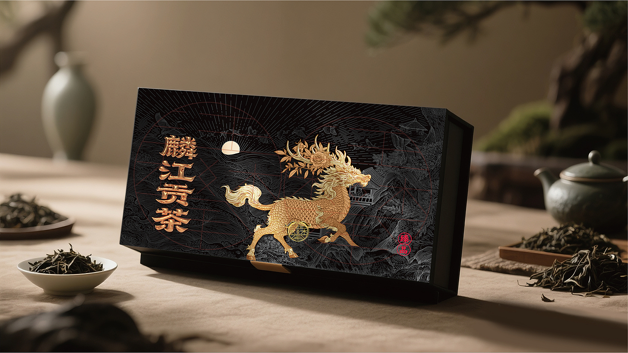 麒麟和茶叶包装插画设计/原创版画