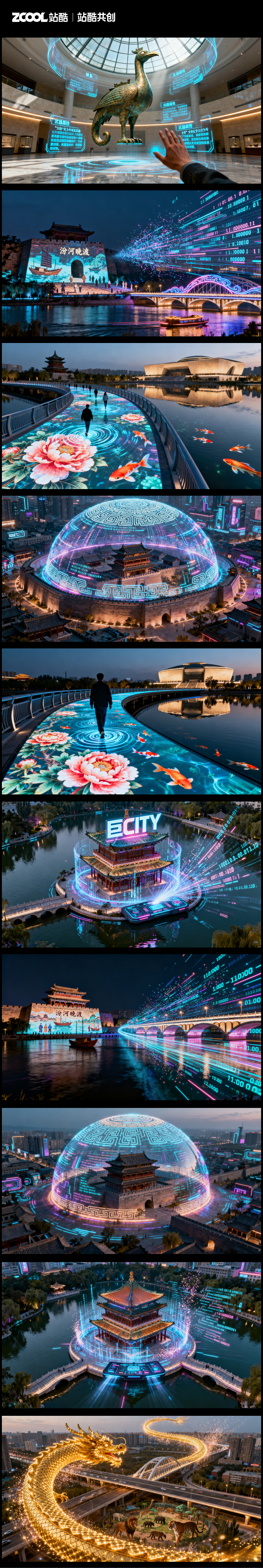 AI《科技与魔幻城市》太原(写实风格)网红桥与科技感