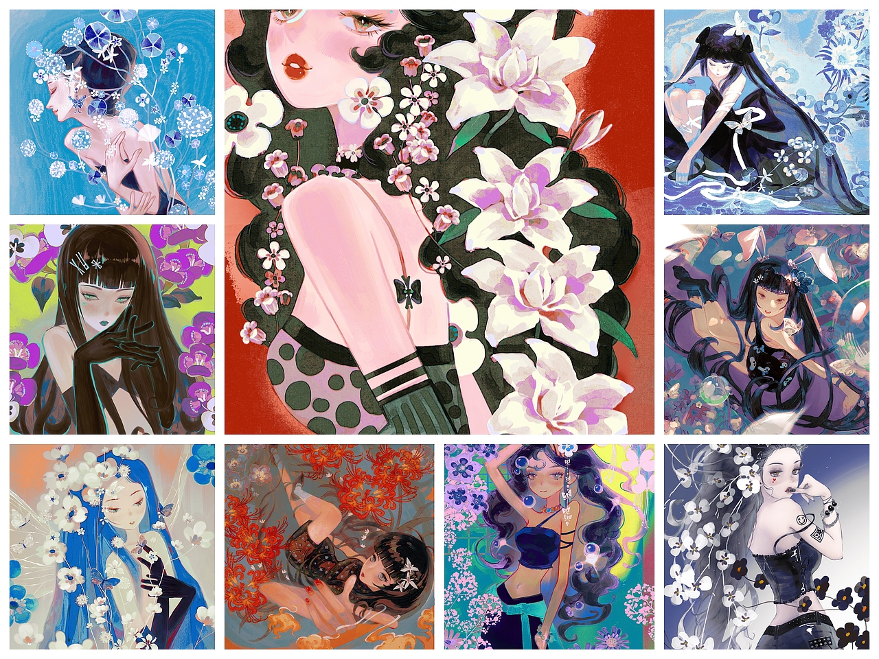 花与女孩系列插画（图ZMzk3NjcyMTI4） - 艺术插画 - 站酷设计师柿子葉原创素材 - 站酷ZCOOL