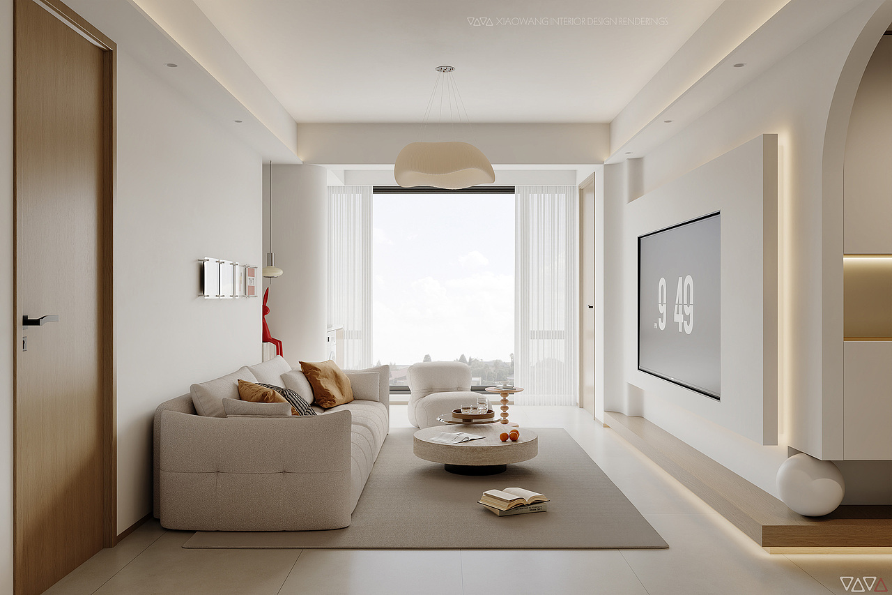 奶油风 客餐厅效果图（图ZMzk3Njg1NjM2） - 家装设计 - 站酷设计师地平线室内效果图原创素材 - 站酷ZCOOL