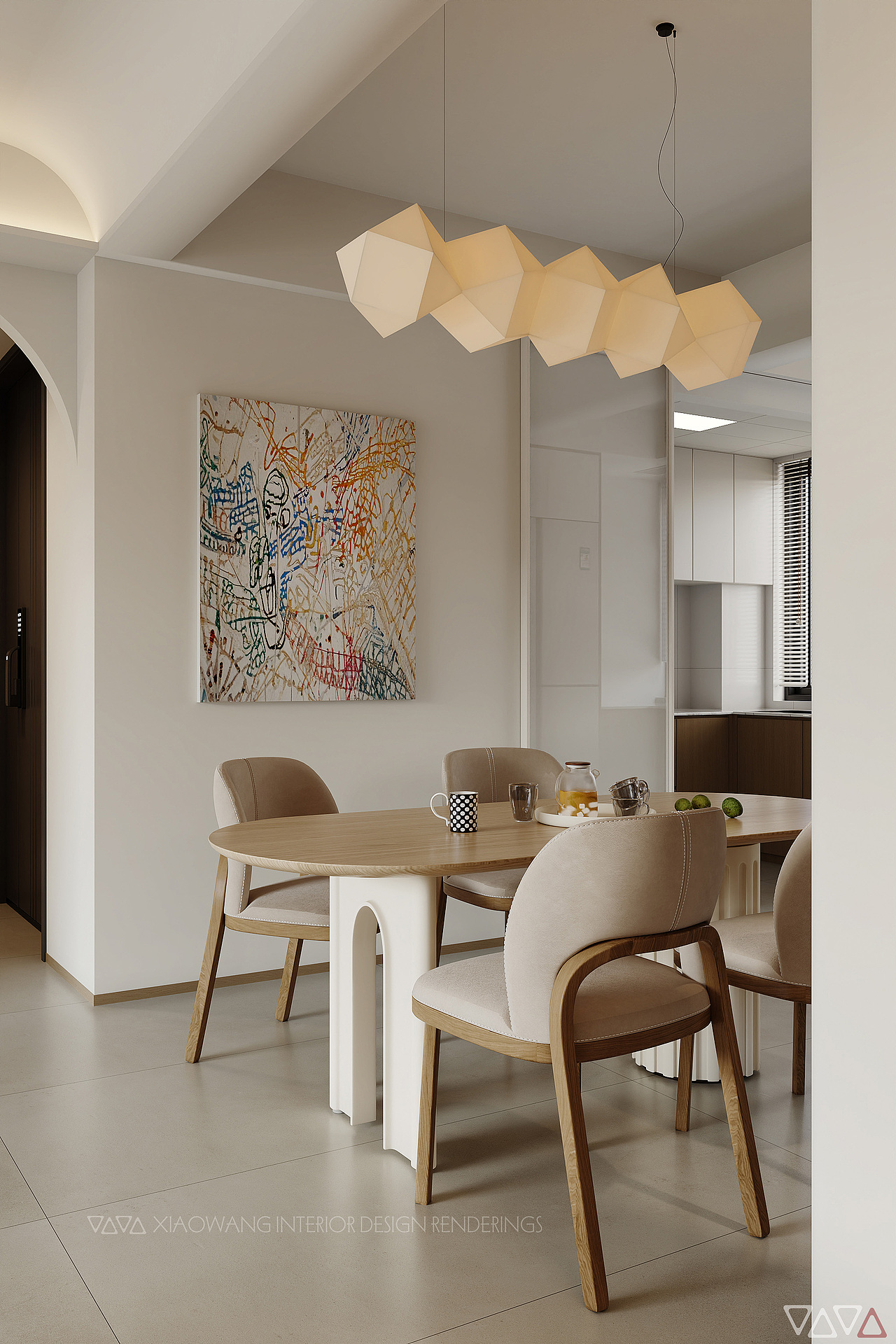 奶油风 客餐厅效果图（图ZMzk3Njg1NjQ0） - 家装设计 - 站酷设计师地平线室内效果图原创素材 - 站酷ZCOOL