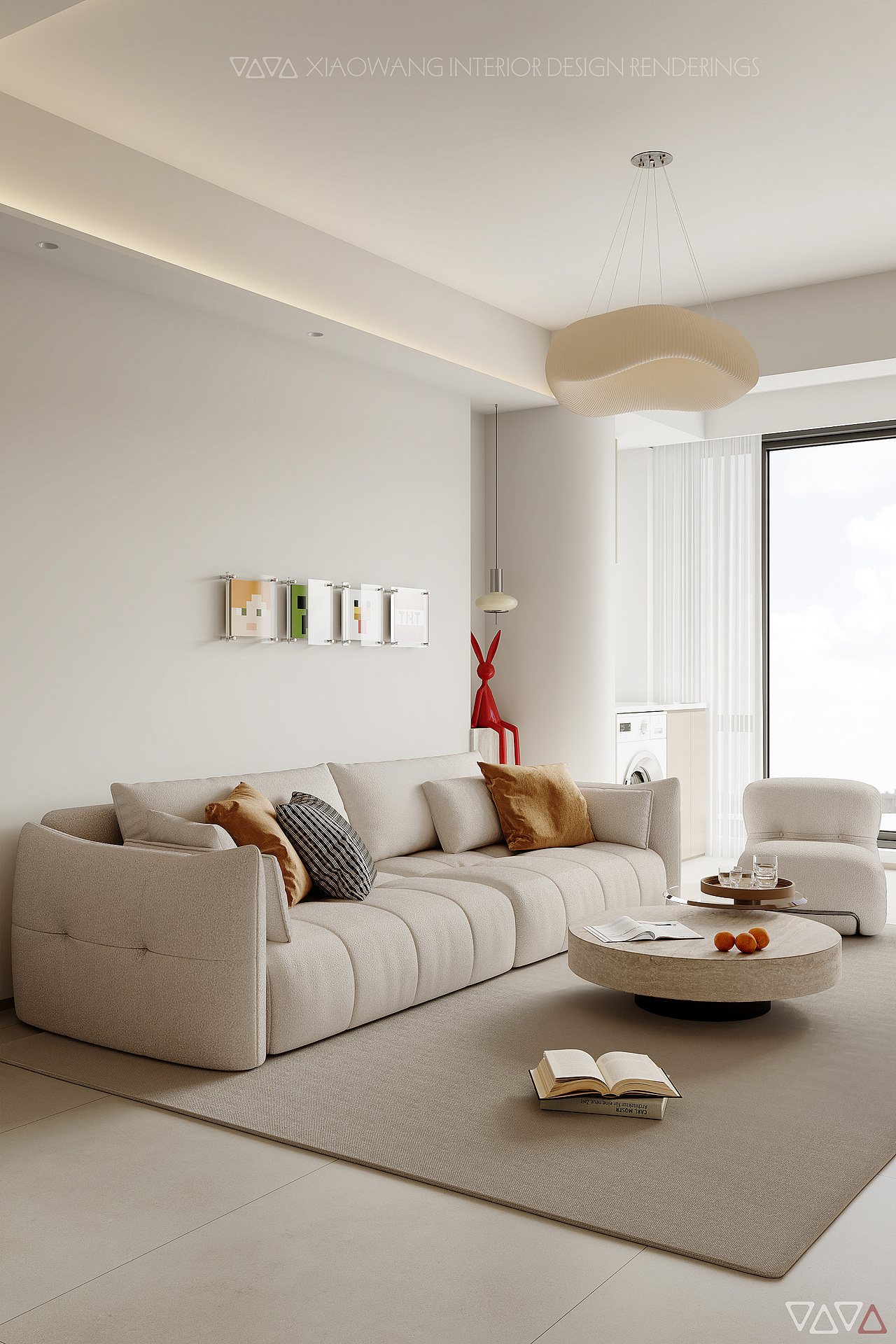 奶油风 客餐厅效果图（图ZMzk3Njg1NjQ4） - 家装设计 - 站酷设计师地平线室内效果图原创素材 - 站酷ZCOOL