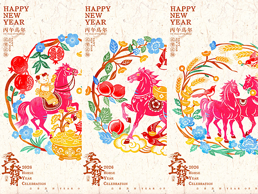 2026年马年剪纸插画