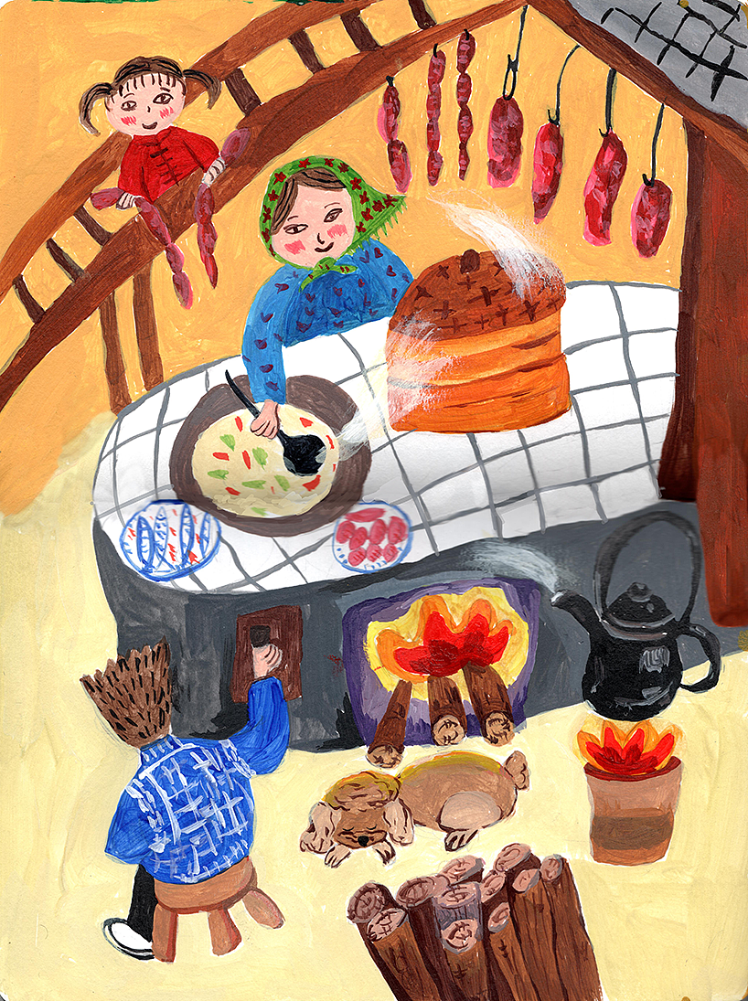 厨房里香喷喷的饭,爷爷自制的腊肠,围炉去年的小狗。我的童年是香喷喷的饭。