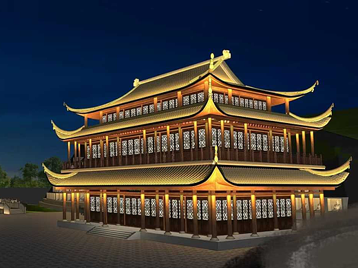 古建筑亮化效果图设计
