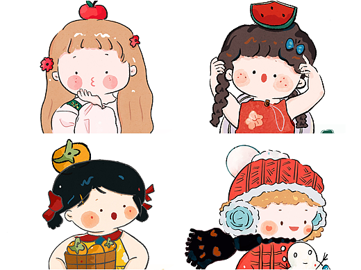 四季水果少女系列插画|治愈系可爱风人物创作